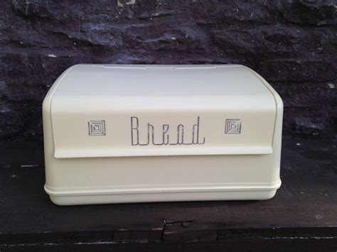 vintage retro metal bread box cream with small turquoise squares|Cream Vintage Bread Box .